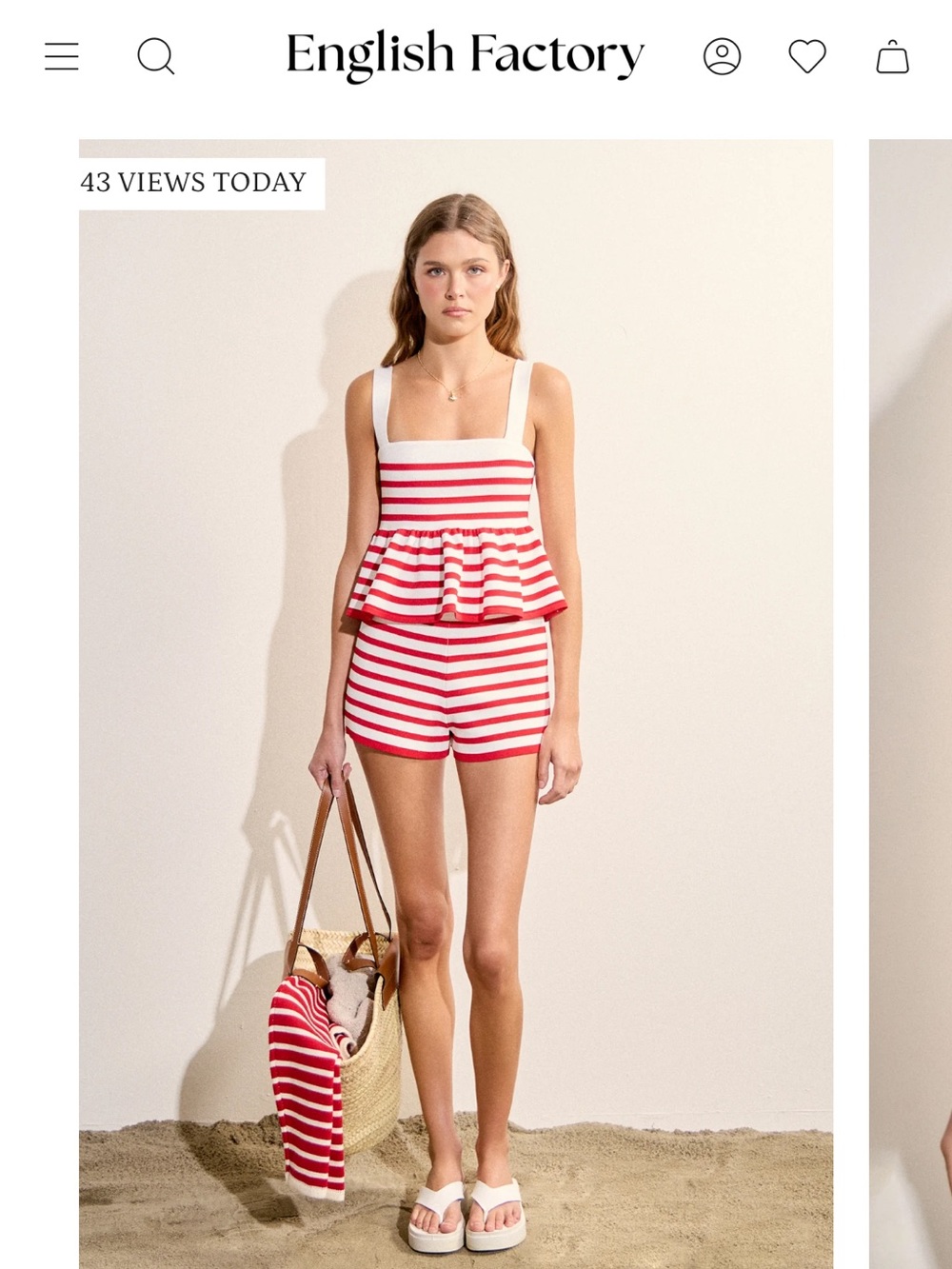 English Factory Red & White Striped Peplum Tank set